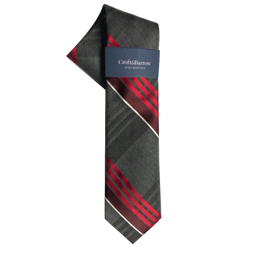 Croft & Barrow Gray/Red Modern Stripe Tie